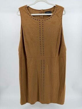 Harper 241 Camel Brown Studded Faux Suede Sleeveless Shift Dress, Women's XL